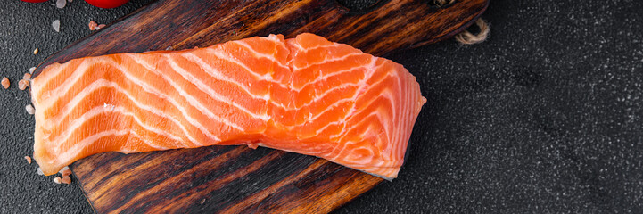 salmon fish fillet fresh raw seafood healthy meal food snack on the table copy space food background rustic top view