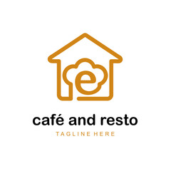 Initial Letter e with Home and Hat Cap Chef Combination Icon for Catering Service, Restaurant, Home Cooking, Baker Class Simple Logo Idea Template 