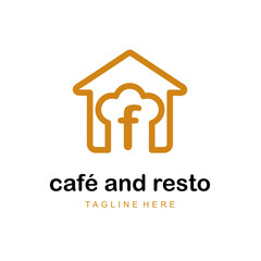 Initial Letter f with Home and Hat Cap Chef Combination Icon for Catering Service, Restaurant, Home Cooking, Baker Class Simple Logo Idea Template 