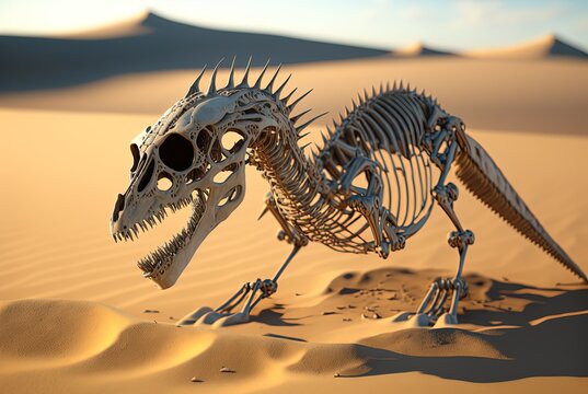 illustration of a dragon skeleton in desert