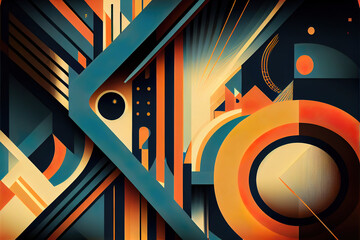 colorful abstract geometric shapes lines, circles, rectangulars, as retro futuristic background, made with generative ai