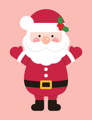 Cute santa grandfather illustration for december winter christmas concept. Santa Claus has a beard, wears a red fur hat, boots, gloves, and smiles.
