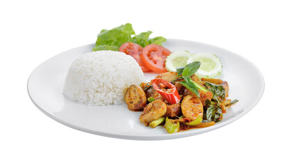 Pork fried mushrooms. thai food on transparent png