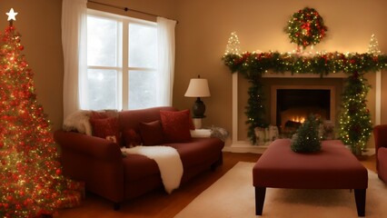 christmas decorated house interior, generative ai