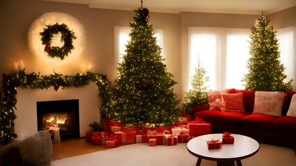 christmas decorated house interior, generative ai