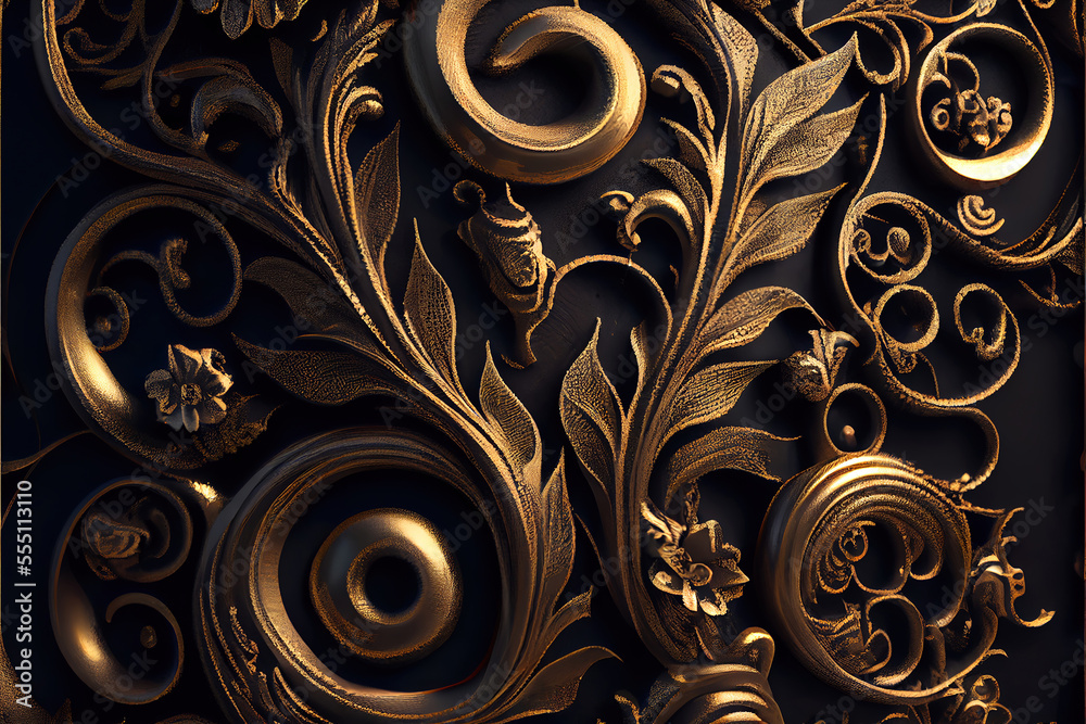 Wall mural beautiful golden 3d floral ornate pattern as abstract background, made with generative ai