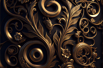 beautiful golden 3d floral ornate pattern as abstract background, made with generative ai