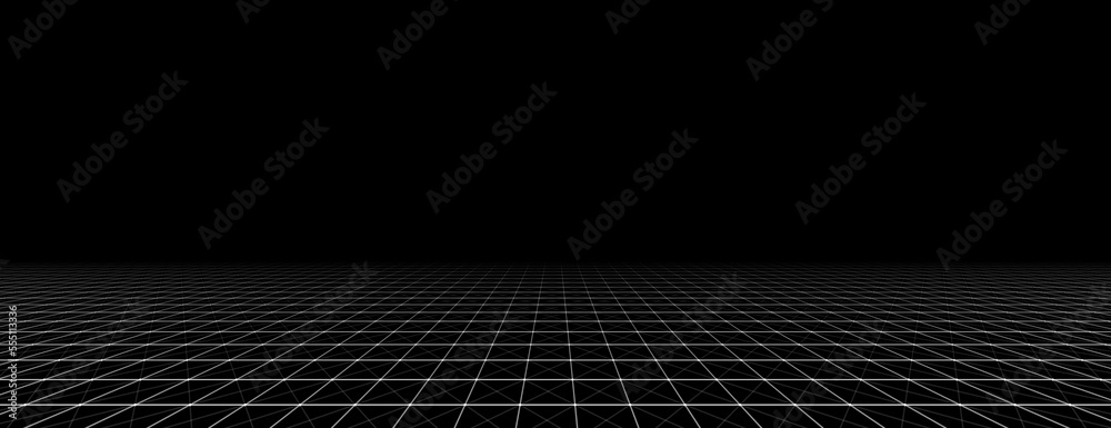 Canvas Prints wireframe landscape. vector perspective grid. digital space. blue mesh on a black background.
