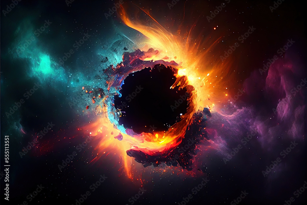 Canvas Prints magical fantasy black hole portal in the space with colorful nebula, made with generative ai