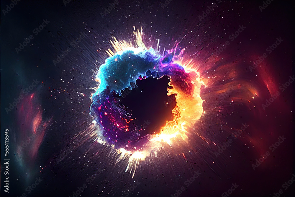 Canvas Prints magical fantasy black hole portal in the space with colorful nebula, made with generative ai