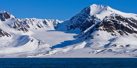 Snowcapped Mountains, Krossfjord, Arctic, Spitsbergen, Svalbard, Norway, Europe