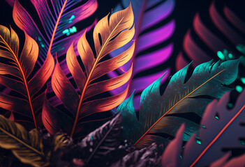 Abstract tropical leaf colourful background. Generative ai