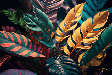 Abstract tropical leaf colourful background. Generative ai