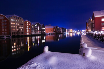 Nighty  river Nidelva  in Trondheim, Norway