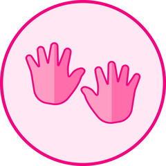 Palm prints. Pink baby icon on a white background, line art vector design.
