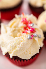 Red Velvet Cupcakes with White Chocolate Ganache Frosting