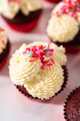 Red Velvet Cupcakes with White Chocolate Ganache Frosting