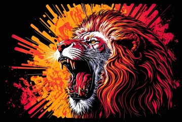 image of a roaring lion in pop art style. Generative AI - obrazy, fototapety, plakaty