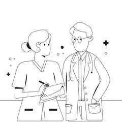 Nurse and Doctor Medical Outline 2D Illustration