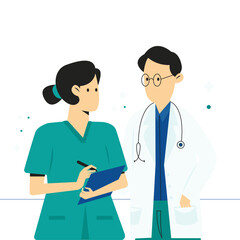 Nurse and Doctor Medical Color 2D Illustration
