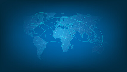 Illustration of world map and line connection.