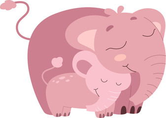 Cute mom and child elephants Funny cartoon animals