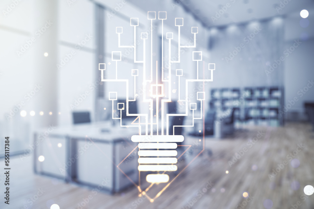 Aufkleber virtual creative idea concept with light bulb and microcircuit illustration on a modern furnished of