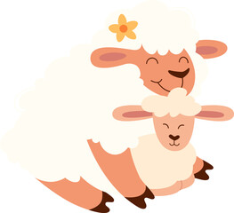 Funny cartoon mother and baby sheep Cute animals