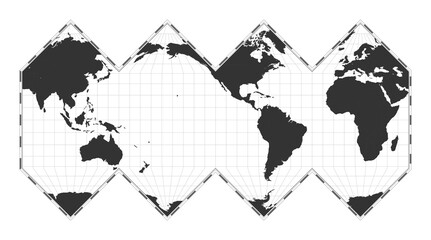Vector world map. HEALPix projection. Plain world geographical map with latitude and longitude lines. Centered to 120deg E longitude. Vector illustration.