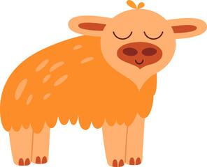 Cute fluffy cow flat icon Funny domestic animal