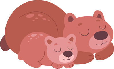 Funny cartoon mother and baby bears flat icon Cute animals