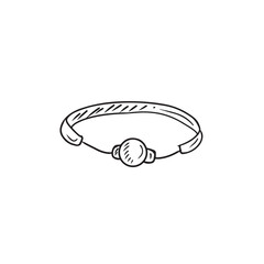 Gag ball mouth leather strap for sexual adult role games in black isolated on white background. Hand drawn vector sketch illustration in doodle simple outline vintage engraved style. Bdsm practice.