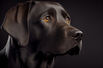 Brauner Labrador vor dunklem Hintergrund, Generative KI