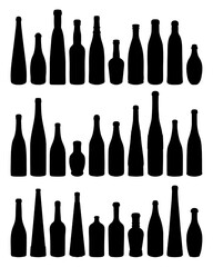 Shape of silhouette of bottle for alcohol, beer, kvass, waters. Outline of a container for storing liquid