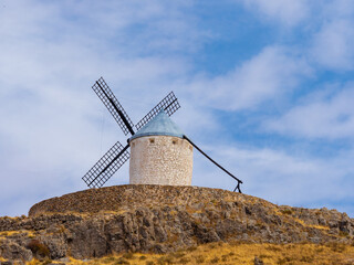 Windmills in the town of Consuegra de Toledo on a summer afternoon.