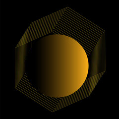 Background in black and gold tones using geometric shapes and lines. Vector illustration in a minimalist style with empty space for text