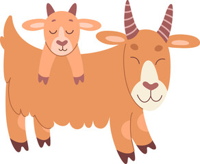 Obraz na płótnie Canvas Funny cartoon mother and baby goat flat icon Cute animals