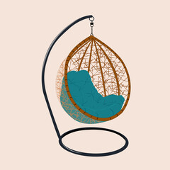 Vector illustration. Image of cozy 
hanging chair in flat style. piece of furniture for the interior. isolated on white background