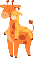 Funny cartoon mother and baby giraffes Cute animals