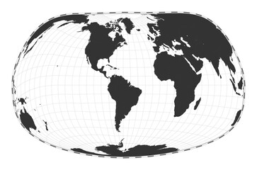 Vector world map. Jacques Bertin's 1953 projection. Plain world geographical map with latitude and longitude lines. Centered to 60deg E longitude. Vector illustration.