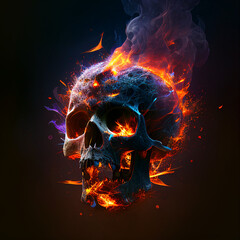 Burning skull on black background 