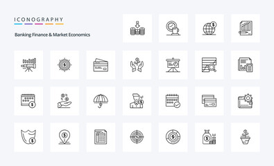 25 Banking Finance And Market Economics Line icon pack. Vector icons illustration