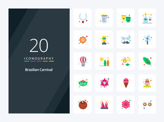 Fototapeta na wymiar 20 Brazilian Carnival Flat Color icon for presentation. Vector icons illustration