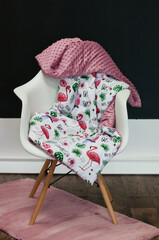 Baby blanket, blanket, pillow, materials, flamingo fabrics, handmade, blanket for kindergarten,...
