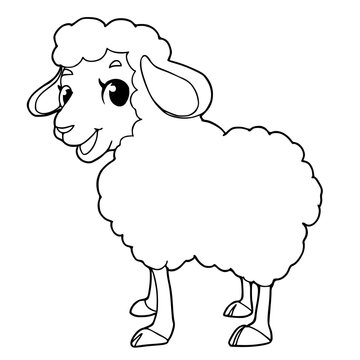 Sheep cartoon coloring book page vector illustration isolated on white background.