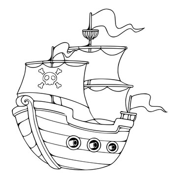 recommend clip art: Pirates ship coloring book page vector illustration isolated on white background.