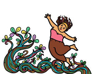 Happy cheerful woman. Mental health, wellness and relaxation in nature environment.