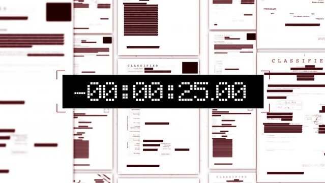 Redacted Document With Countdown Timer. Animation Of Erasing Text Of Secret Classified File Using A Black Marker To Censor. Illegal Or Secret Activity Information On Paper Documents Being Blacked Out