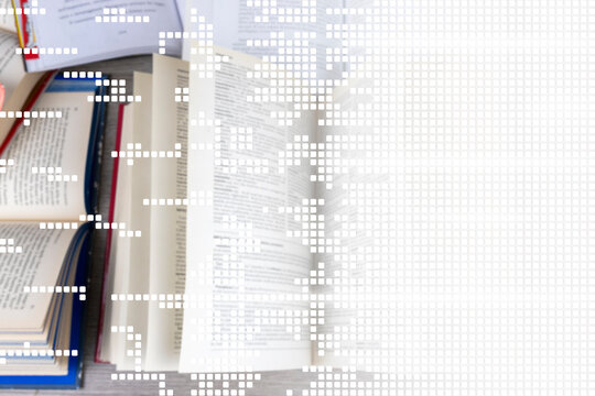 Book digitization concept. Transition from paper to computer.