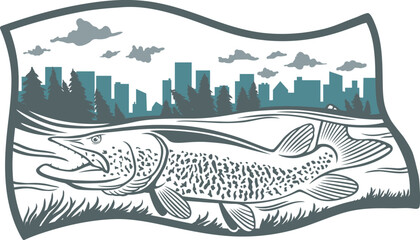 The figure shows a pike fish  flag